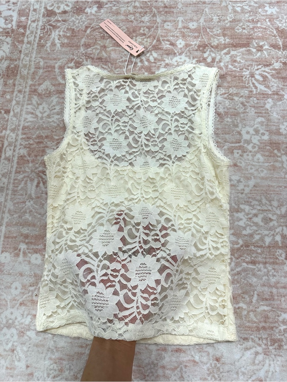 NWT 🤍 Y2K Cream Lace Square-Neck Tank Top - Picture 6 of 9
